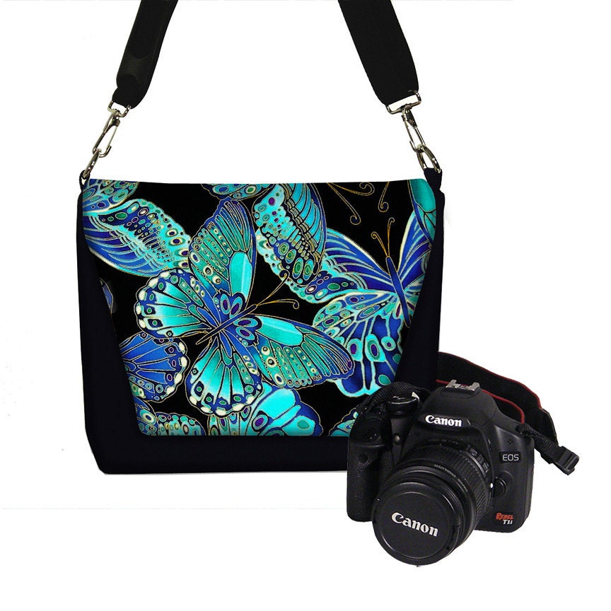 Padded Camera Bag Dslr Camera Tote Bag Slr Camera Bag Purse  - DELUXE Butterfly blue green purple