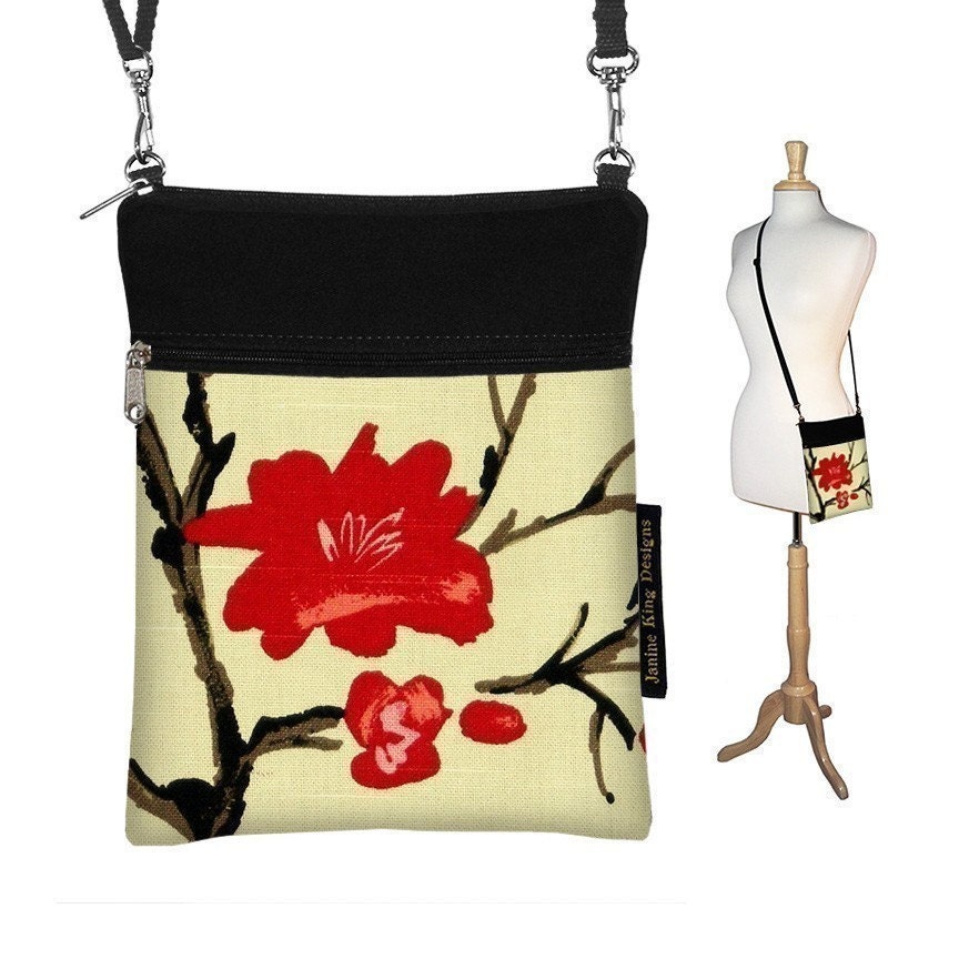 Sling Bag Shoulder Purse Cross Body Bag Small Travel Purse Zipper Fits Kindle 2 - Asian Cherry Blossom