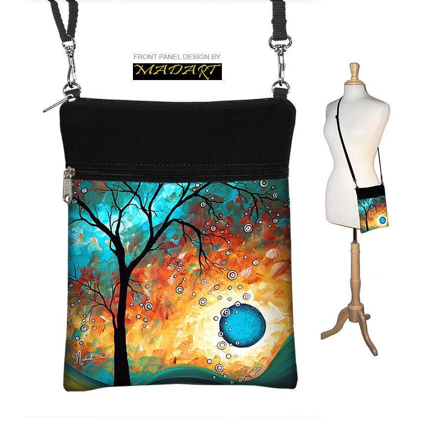 Sling Bag Shoulder Purse Cross Body Bag Small Travel Purse Zipper  Fits eReaders Aqua Burn MadArt