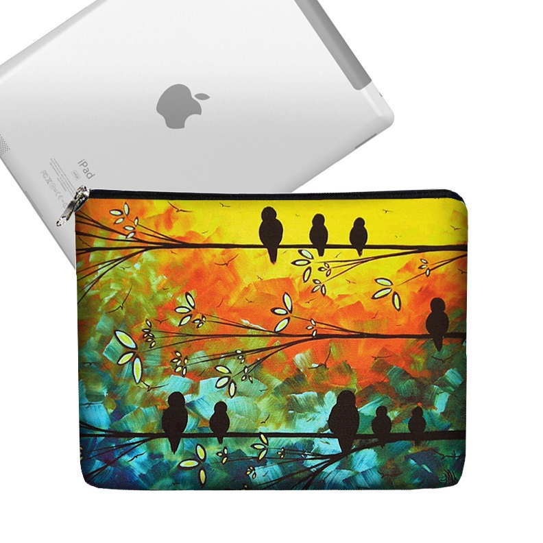 SALE iPad Case Ipad Bag iPad Cover iPad Sleeve Ipad 3 Ipad 2 Ipad 1 zippered padded   - Birds of a Feather MadArt (RTS)