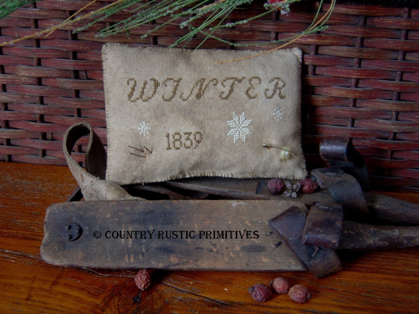 Primitive 1839 Winter Pinkeep Stitchery/Cross Stitch E Pattern PDF