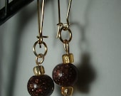 brown and gold glass beads  dangle earrings