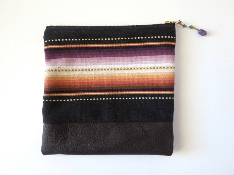 Leather Serape  pouch clutch in black and brown