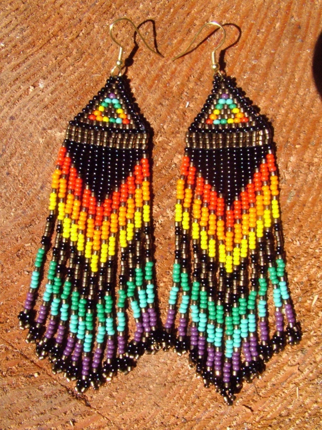 Native American seed beaded rainbow beauties long