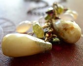 A Thousand Things- White Opal, Green Garnet, Chalcedony, Antiqued Brass Chain -Jewlery by nutraj on Etsy