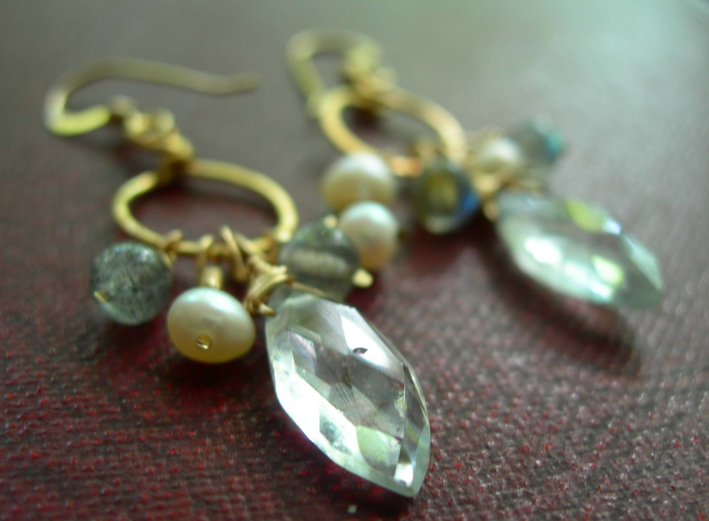 Criminally Chic- Aquamarine, pearls, and labrodorite- Gold Earrings - Jewelry by nutraj on Etsy