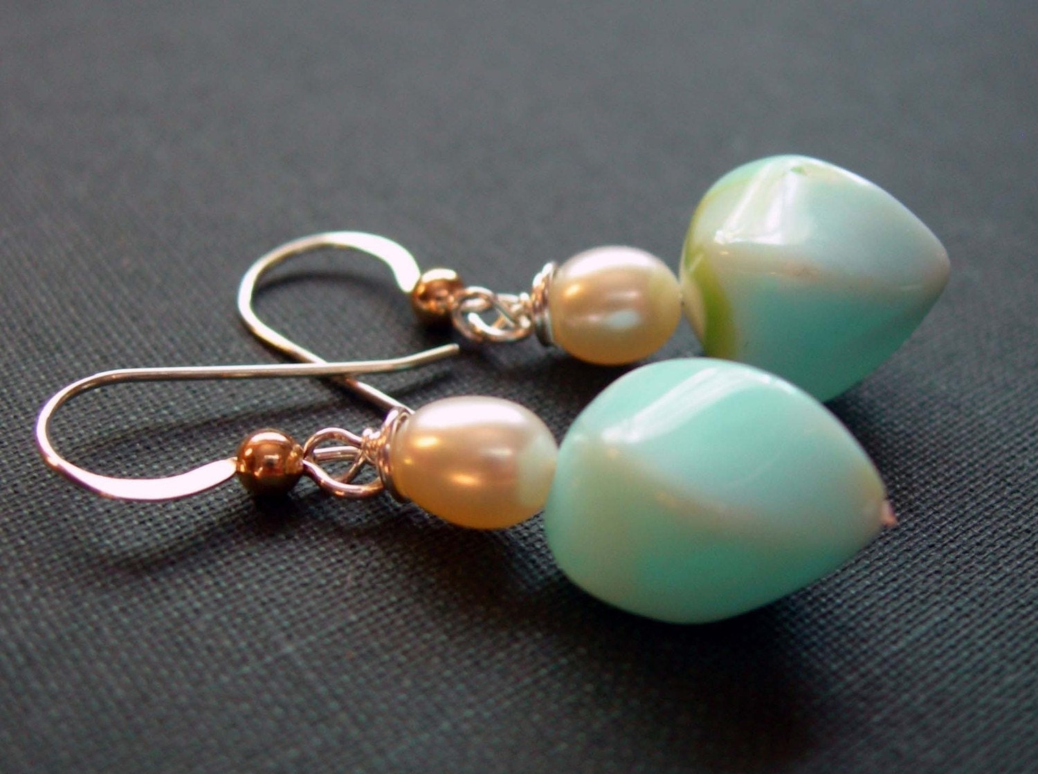 Gemstone Earrings, Blue Opal Earrings, Pearls Earrings, Silver Earrings