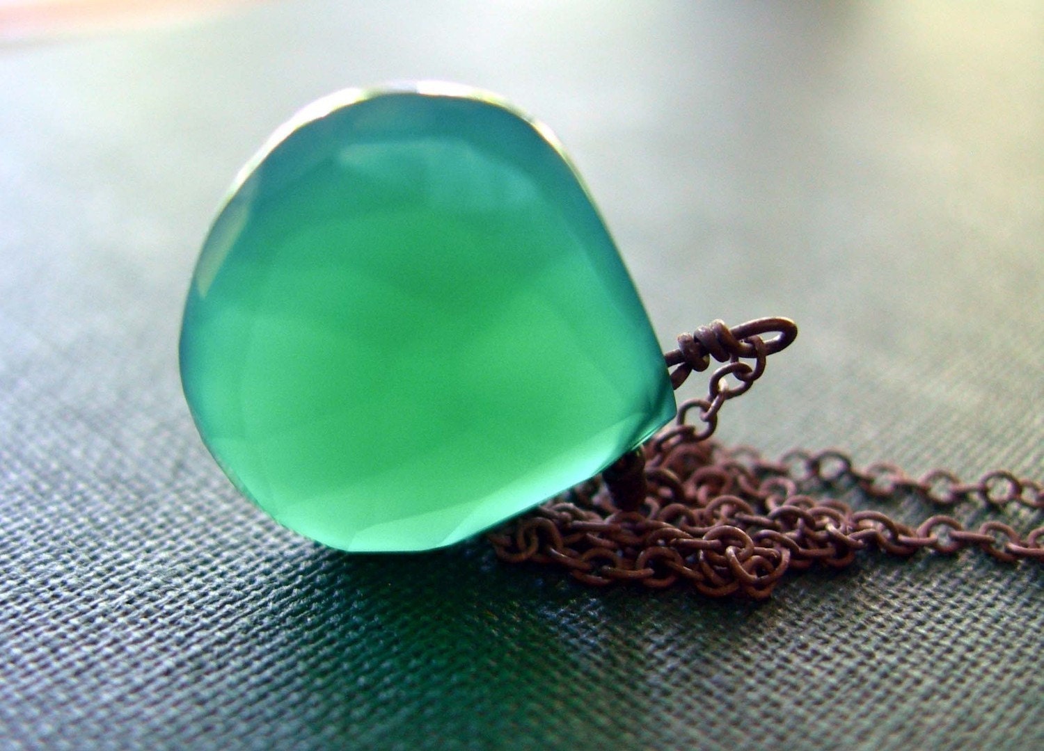 Crush Necklace- Green Chalcedony and Oxidized chain