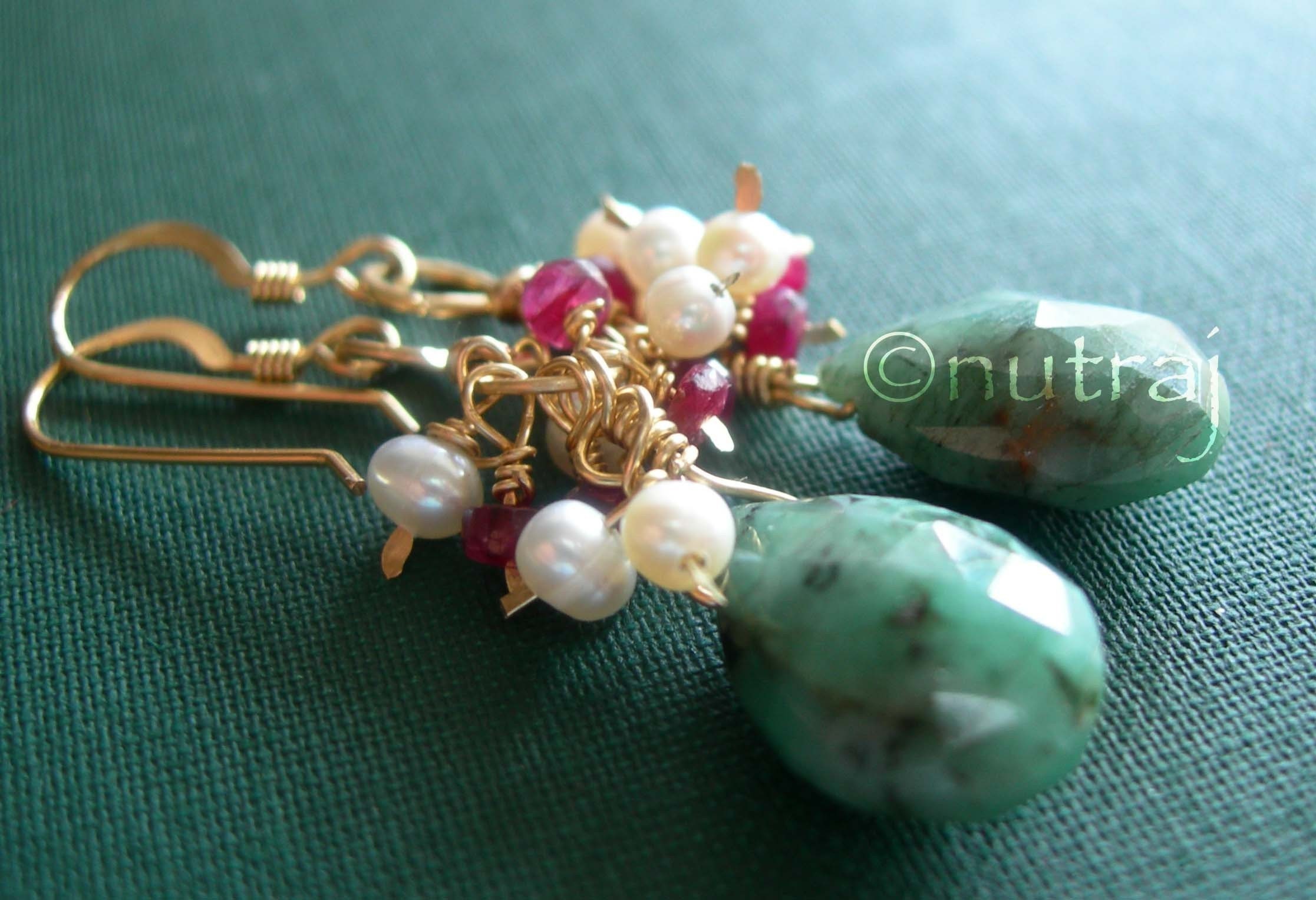 A Thousand Things- Earrings- Emerald, Ruby and Pearls