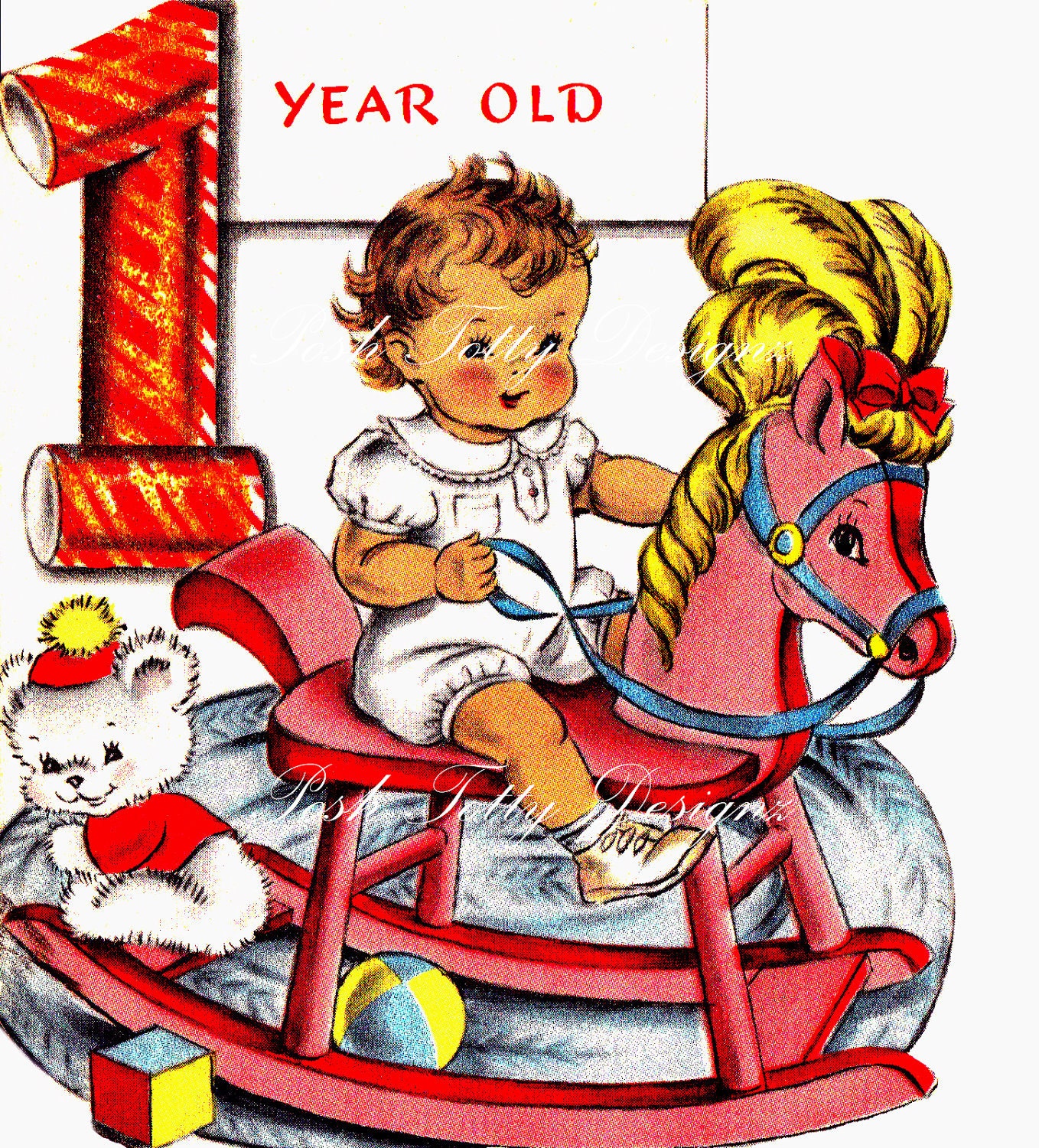 1 Year Old 1940s Vintage Greetings Card Digital Printable Image (69a)