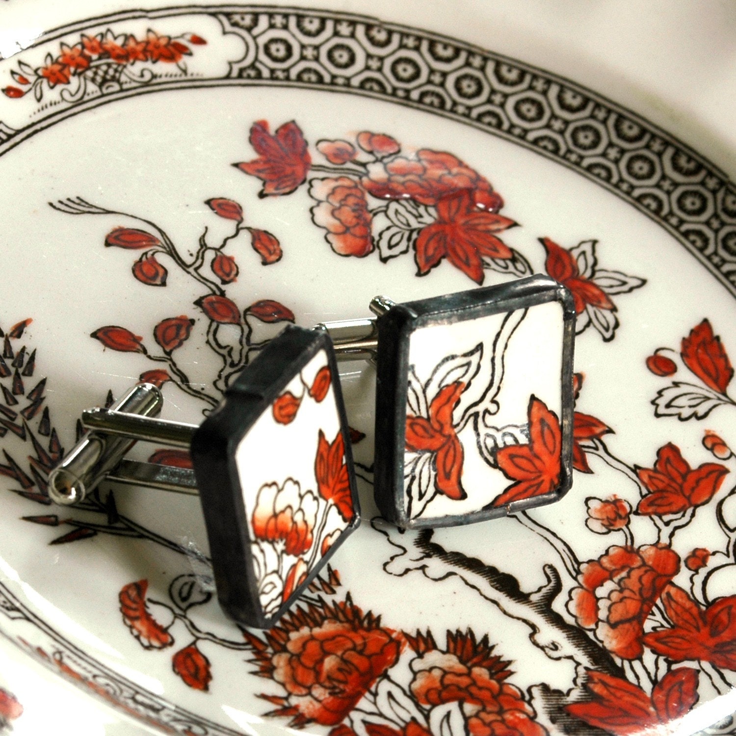 Groomsmen Gifts - Matching Broken Plate Cuff links - Recycled China