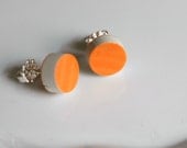 Simple Circle Broken Plate Stud Earring - Orange - Recycled China