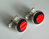 Simple Circle Silver Plated Cuff Links - Scarlett Red - Recycled China