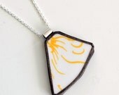 Broken Plate Pendant on Chain - Yellow and White Modern - Recycled China