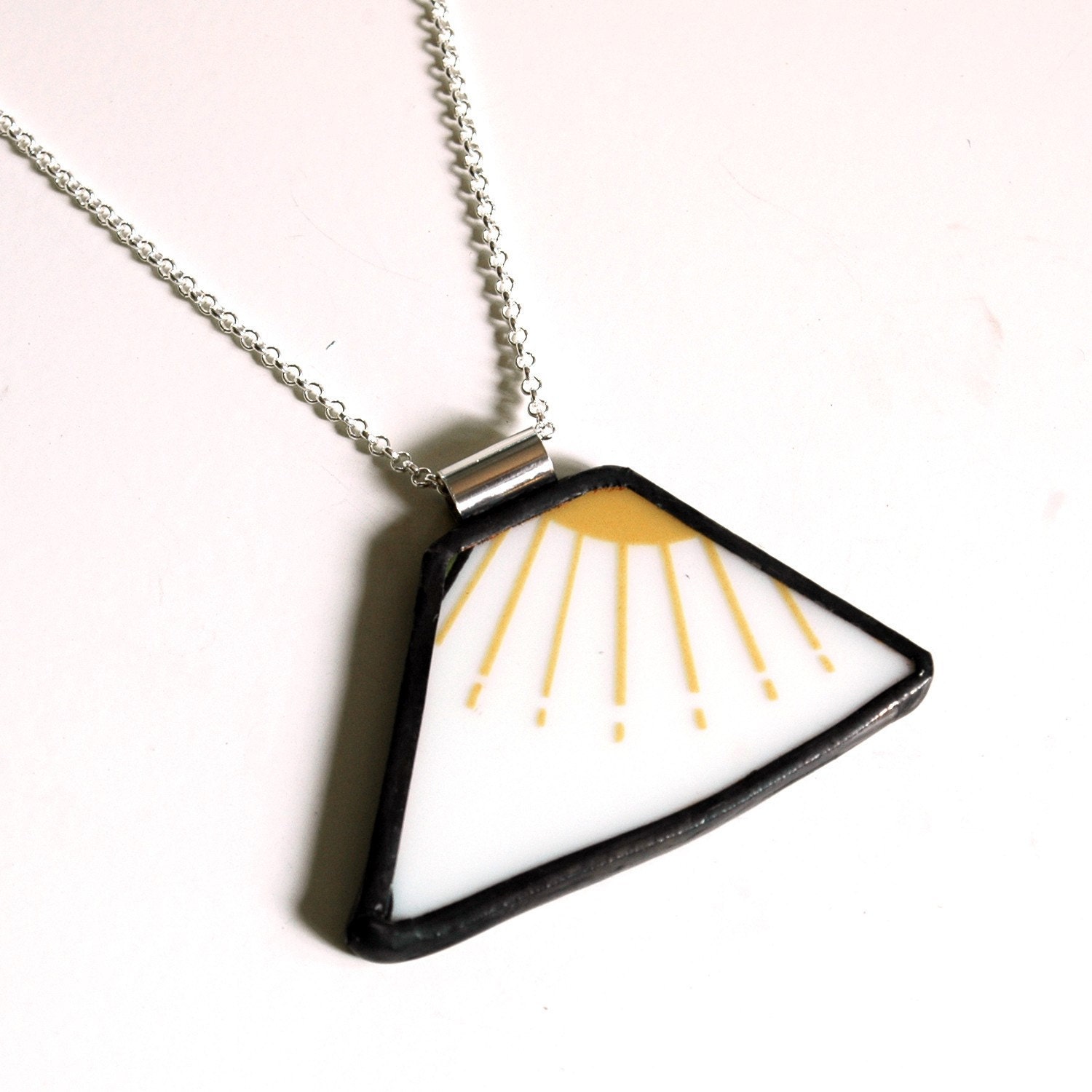 Broken Plate Pendant on Chain - Yellow Morning Sunshine - Recycled China