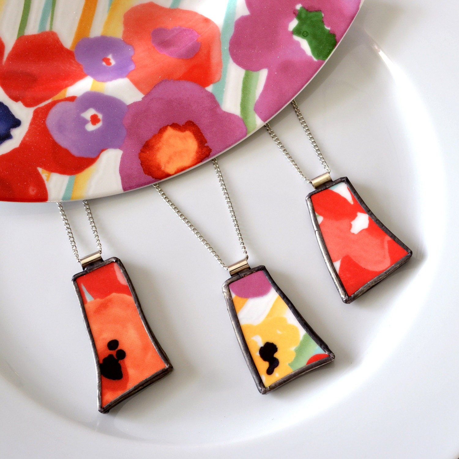 Custom Bridesmaid Jewelry - Matching Broken Plate Pendants on Chains - Recycled China
