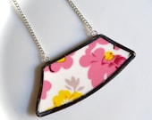 Wide Broken Plate Necklace - Pink and Yellow Floral - Recycled China