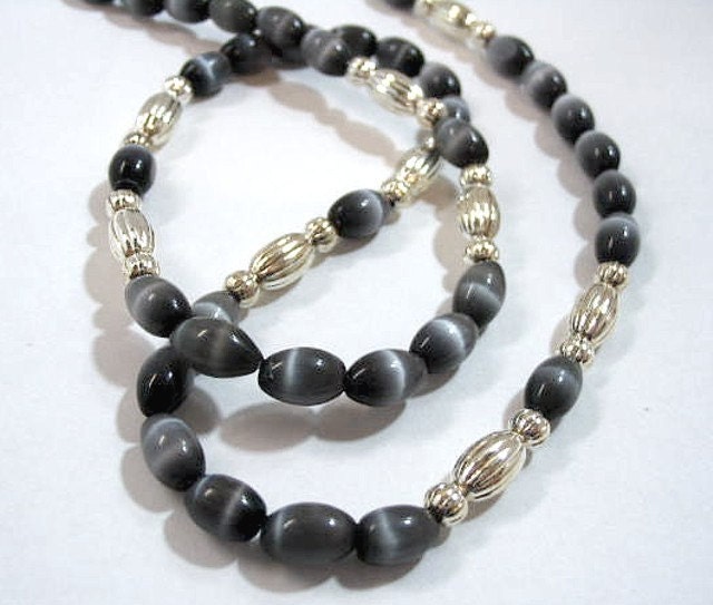 Black Necklace, Smokey Black Mystical Jewelry, Silver Bead Necklace, Gothic Necklace, Black and Silver Beaded Jewelry