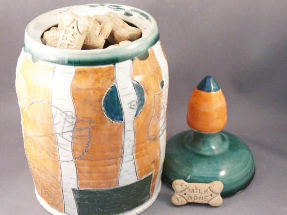 Ceramic pet treat jar for cat or dog - Lidded canister - jar for dog food, cat food, pet treats - BlueSkyPotteryCO
