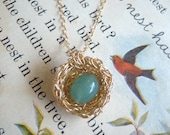 bird nest necklace. 14/20 gold fill. semi-precious gemstone egg. choose aventurine, amethyst, tiger eye, poppy jasper, prehnite, rhodonite