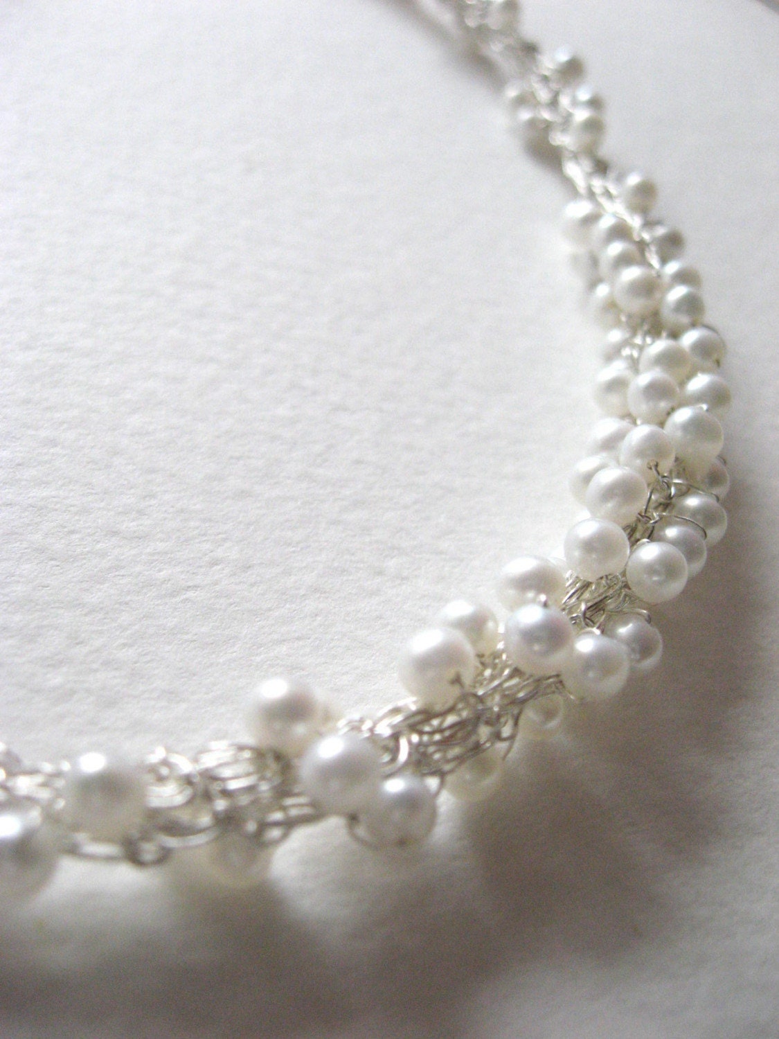 budding necklace...silver and white pearls