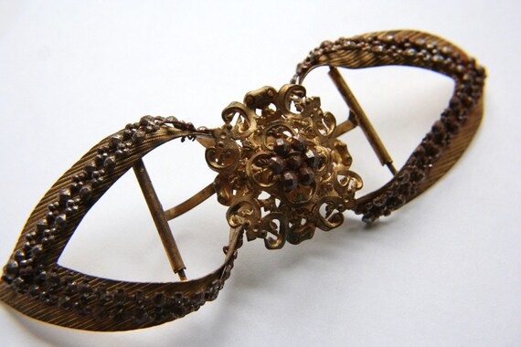 Antique Brass Cut Steel Victorian Style Belt Buckle