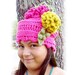 Crochet Hat Women Hat - FELICIA Womens Beanie Hat - Womens Pom Pom Hat in Pink with Gold Flower - Ready To Ship - Crochet Womens Hat