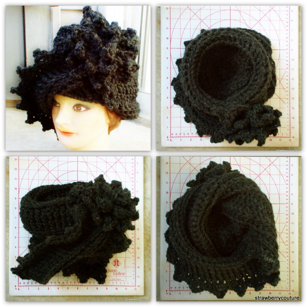 Crochet Hat Women Hat - LAUREN Cloche Hat with Flower in Charcoal Gray Chunky Wool - Winter Hats - Wool Hats - Australia Crochet Hat