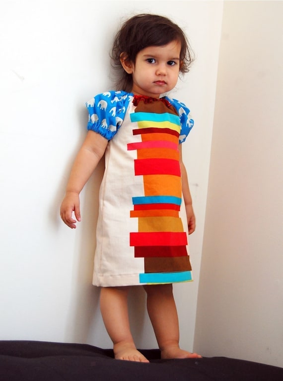 BOOKS AND ELEPHANTS DRESS - Super Chic - Super Cool Mod Dress for Baby or Toddler or Big Girl