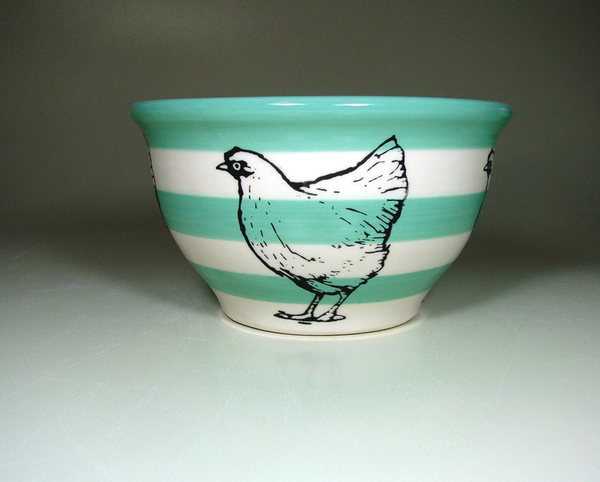 medium bowl chicken (striped blue green/natural) - Made to Order