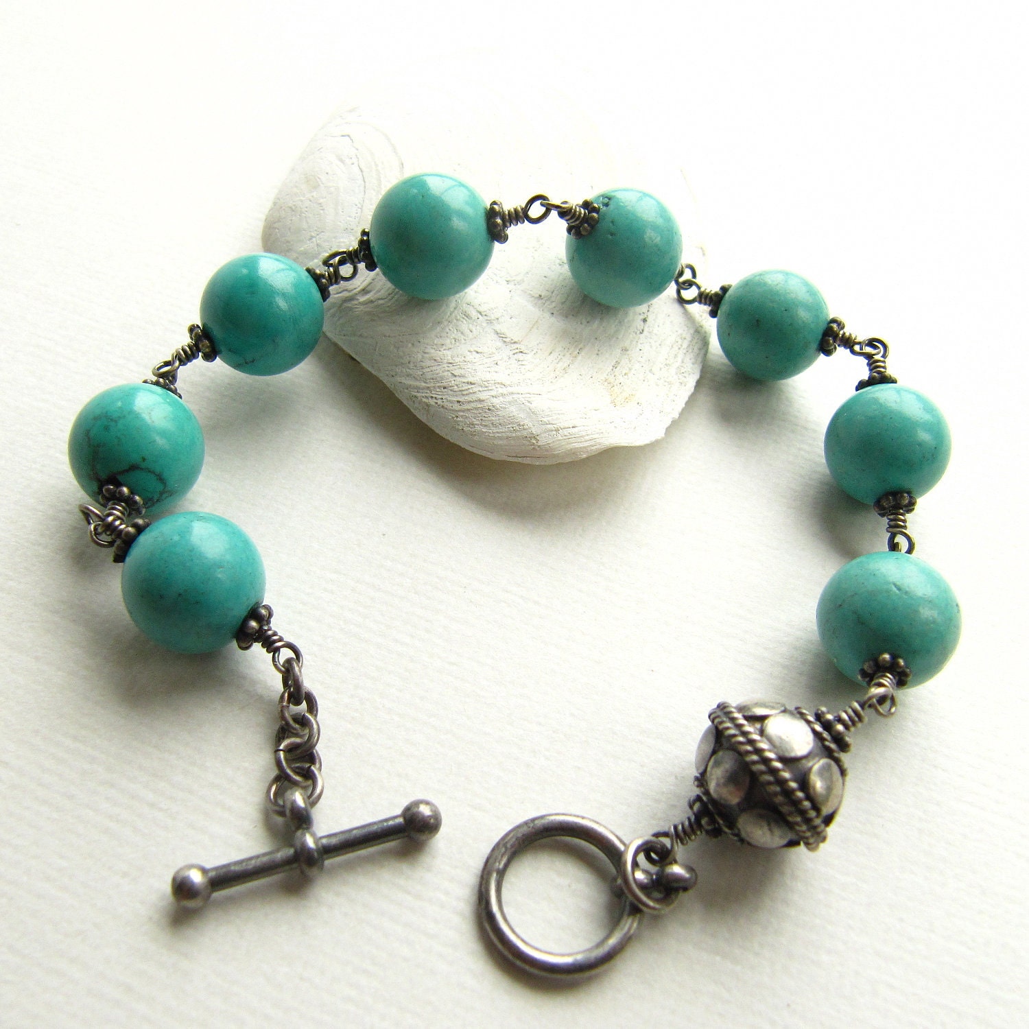 Wire Wrapped Bracelet Turquoise Silver - mylenefoster