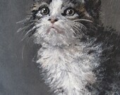 Kitten - Cat - Yarn Ball - Painting on Slate 1970's