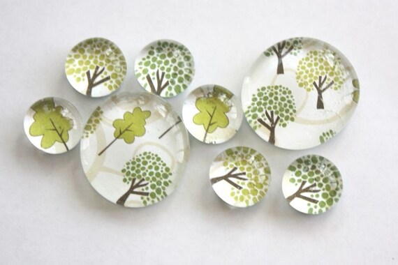 trees glass marble magnets, refrigerator magnets, bubble magnets, fridge magnets, party favor magnets