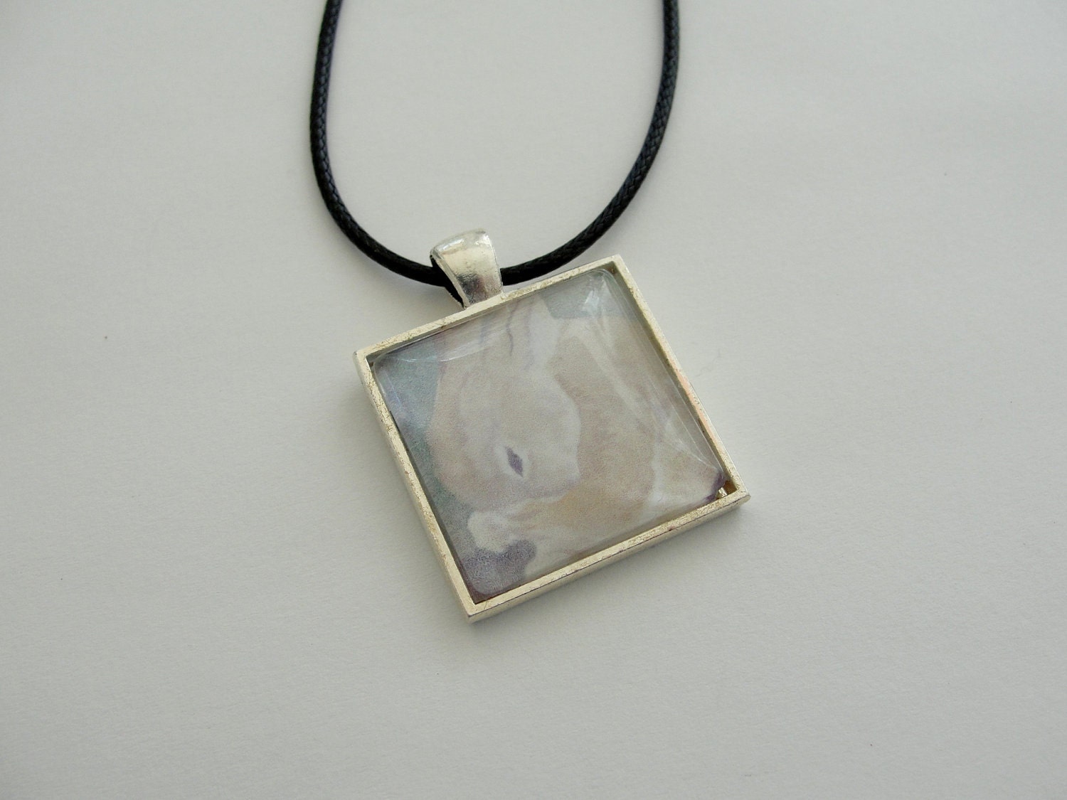 Bunny Rabbit Art Necklace Sweet Washing Bunny Rabbit Pendant on Black Cord Bird Jewelry Nature Animal Jewelry for Girls and Women