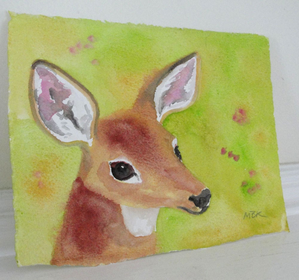 Watercolor Painting Nature Art White Tailed Deer Watercolor Woodland Animal Art Original Small Painting
