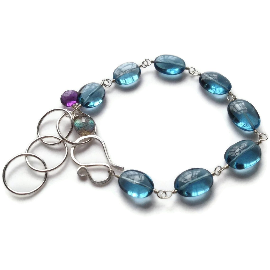 Calming Bracelet, Sterling Silver, London Blue Quartz, Labradorite, Amethyst, by Amber Bryce