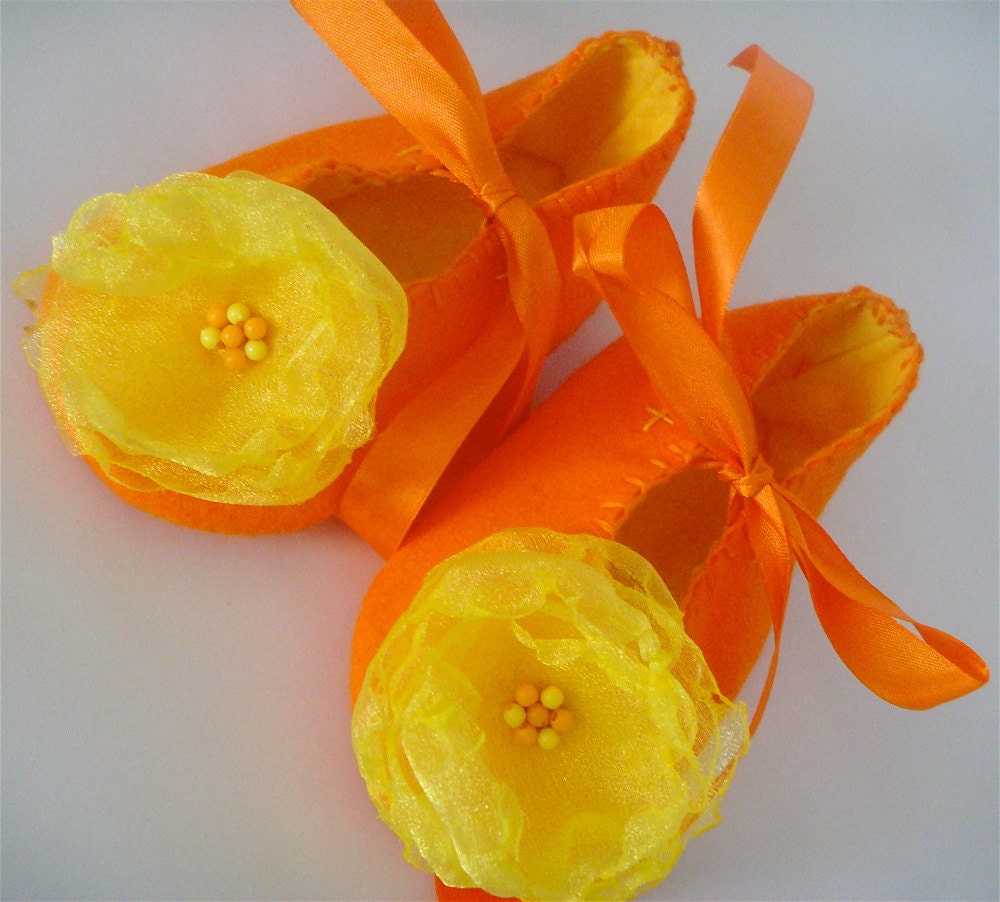 Orange and Yellow Organza Baby Shoes/Booties