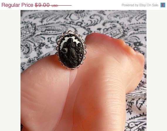 ON SALE Lady of the Night---Silhouette Angel and Minions Gothic Ring