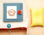 3 Piece Sewing Set, Compact Size, Cheeky Monkey, Pincushion, Needle Book, Tote Bag, Beginner Sewing Set, Red and Teal, Kids