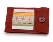 Ladybug Needle Case, Small Needle Book, Cinnamon Red Wool, Felt Pages, Japanese Ribbon