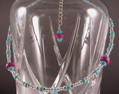 Turquoise Glass Drop and Fuchsia Disk Anklet