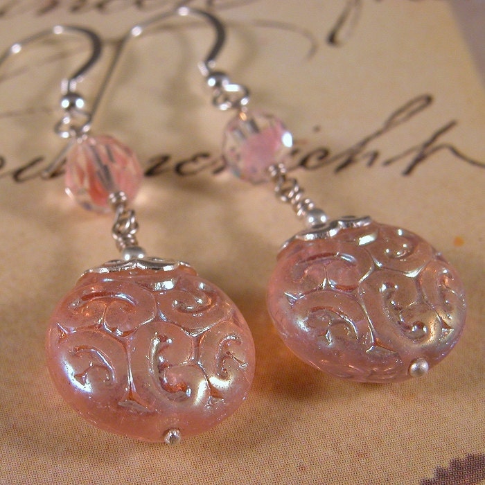 Vintage pink crystals, Czech glass,  sterling earrings - Pink Lemonade
