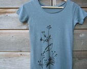 Womens T shirt with Songbird on Flower - Organic Cotton - Ocean Blue - S M L XL