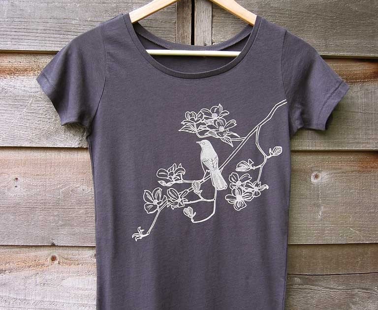 Dogwood Womens Tshirt - Organic Cotton - Scoop Neck Gray - S, L, XL