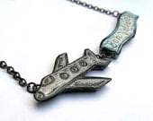 20% OFF SALE - Silver Airplane with Banner Necklace - Bon Voyage