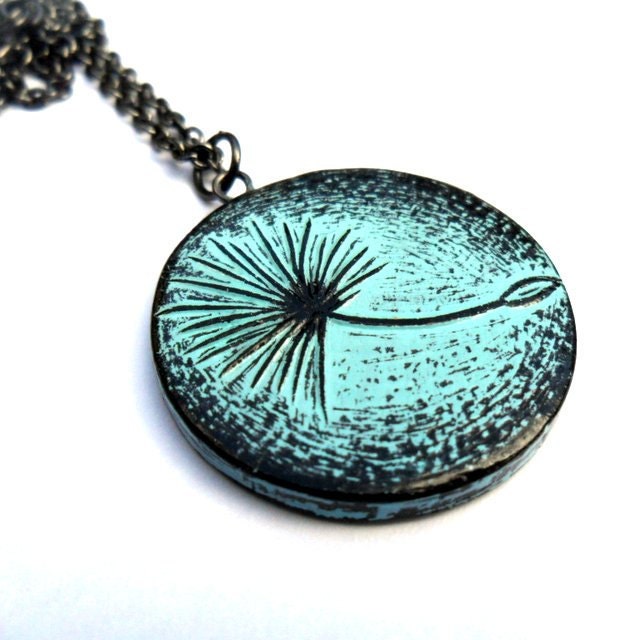 20% OFF SALE - Spring Pastel Blue and Black Dandelion Seed Necklace -  Journey