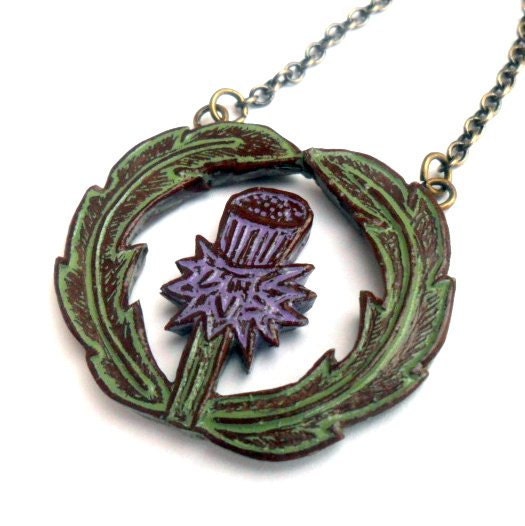 20% OFF SALE - Sage Green and Lavender Thistle Necklace - Botanical Jewelry