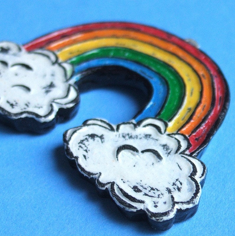 Old School Rainbow with White Clouds Necklace