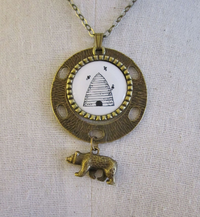 Bee Hive Pendant Necklace , Art Jewelry , Whimsical Jewelry , One of a Kind