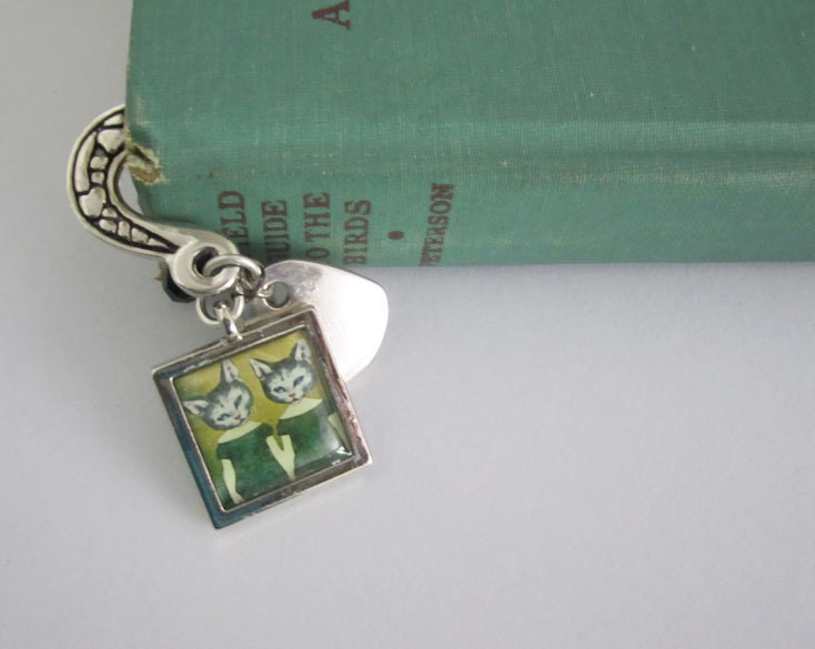Cat Bookmark , Silver Metal Bookmark , Surreal Art , Whimsical Art